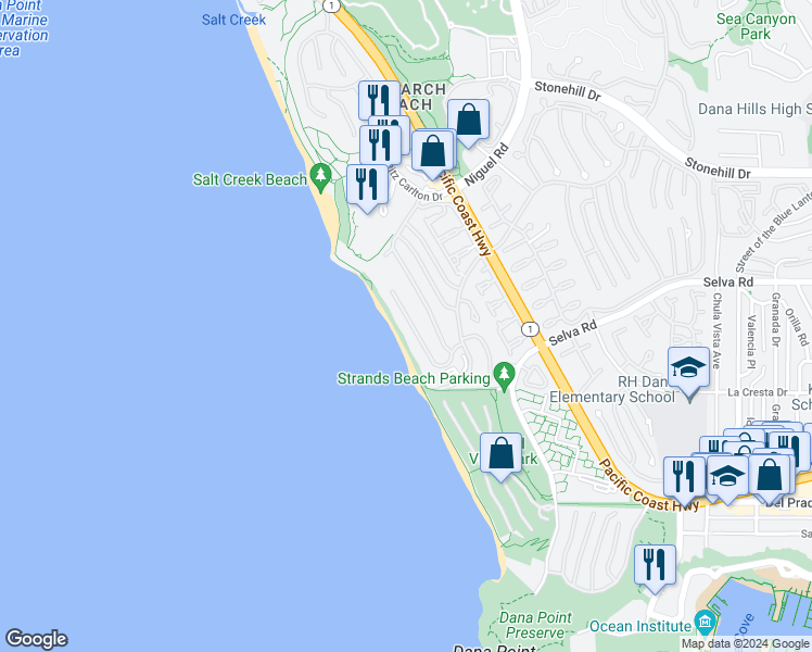 map of restaurants, bars, coffee shops, grocery stores, and more near 13 Breakers Isle in Dana Point