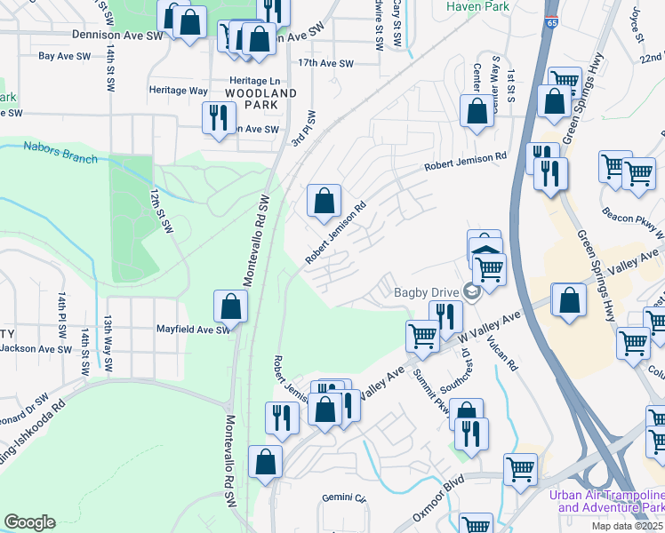 map of restaurants, bars, coffee shops, grocery stores, and more near 218 Olympia Drive in Homewood
