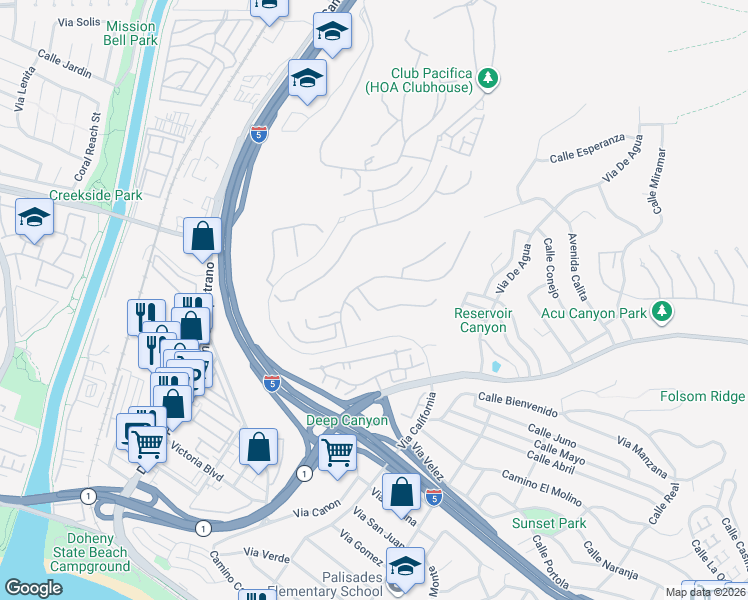 map of restaurants, bars, coffee shops, grocery stores, and more near 26431 Paseo Infinita in San Juan Capistrano