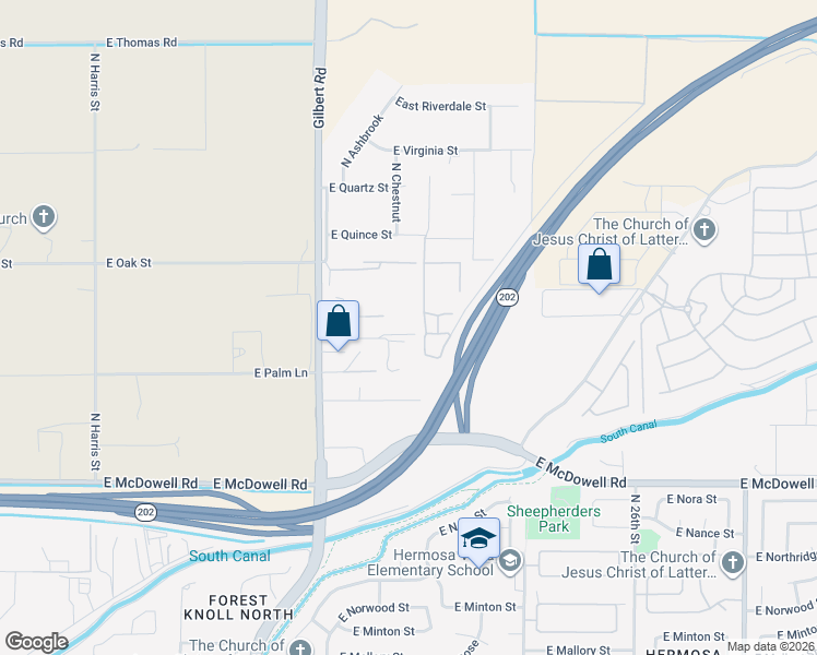 map of restaurants, bars, coffee shops, grocery stores, and more near 3033 North Gilbert Road in Mesa