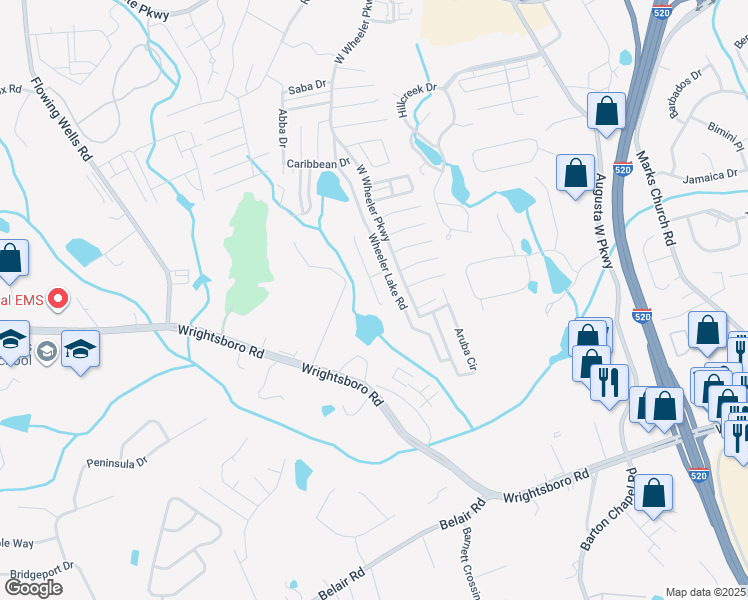 map of restaurants, bars, coffee shops, grocery stores, and more near 6049 Sanibel Drive in Augusta