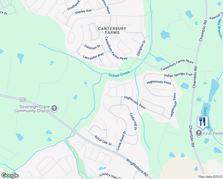 map of restaurants, bars, coffee shops, grocery stores, and more near 160 Broadleaf Trail in Grovetown