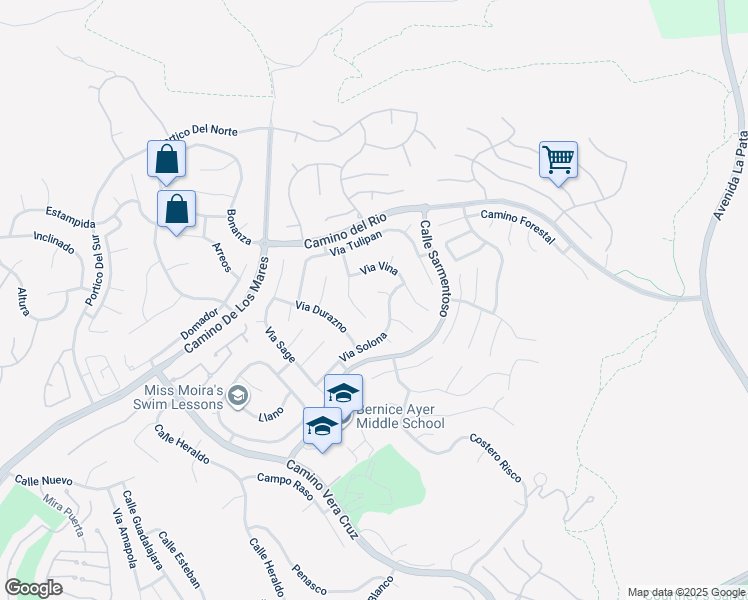 map of restaurants, bars, coffee shops, grocery stores, and more near 2104 Via Pecana in San Clemente