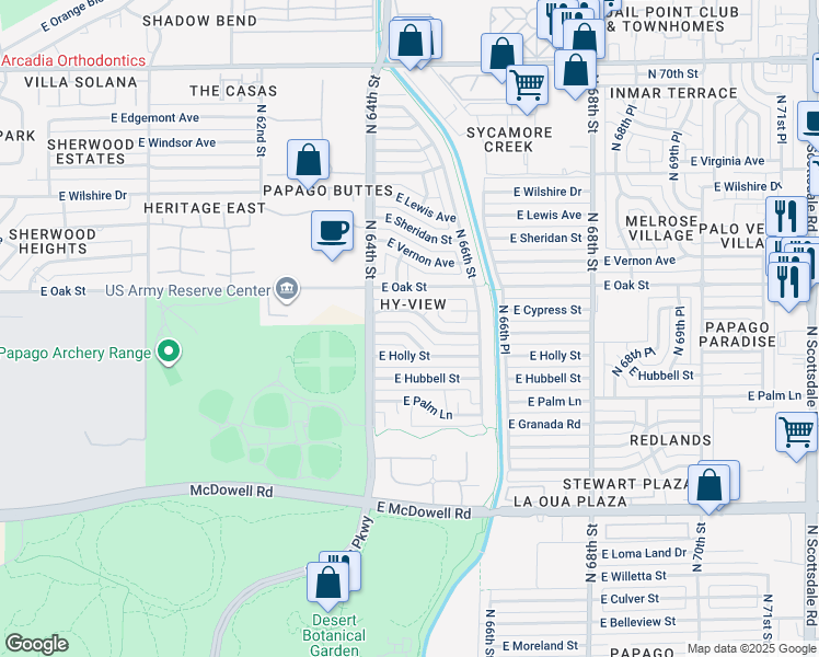 map of restaurants, bars, coffee shops, grocery stores, and more near 6432 East Parkview Drive in Scottsdale