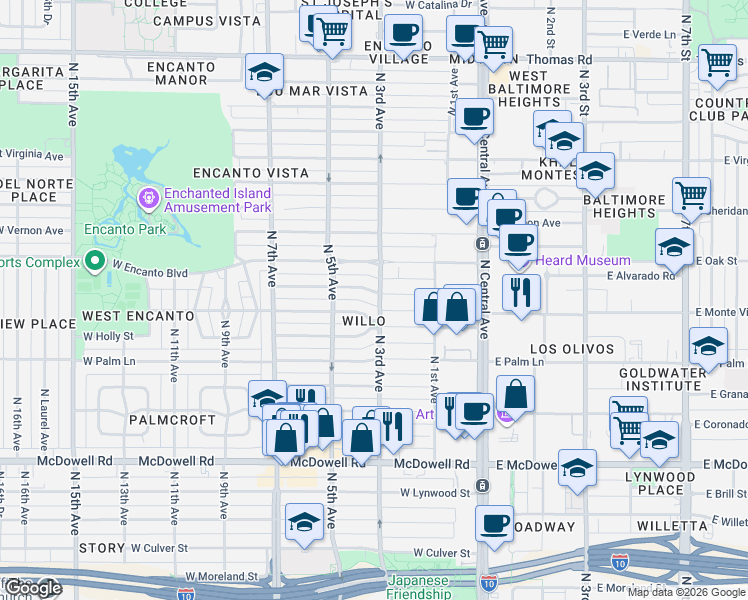 map of restaurants, bars, coffee shops, grocery stores, and more near in Phoenix