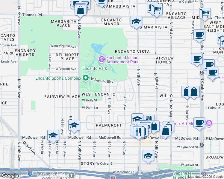 map of restaurants, bars, coffee shops, grocery stores, and more near 2111-2199 Encanto Drive Southwest in Phoenix