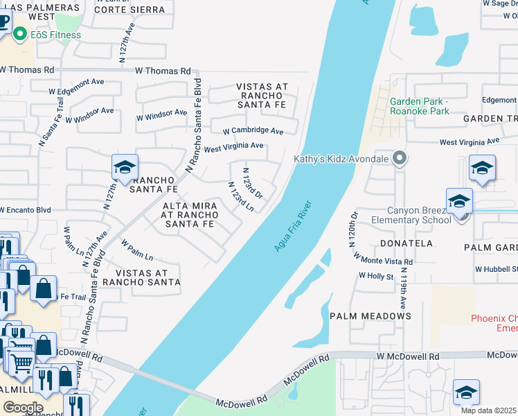 map of restaurants, bars, coffee shops, grocery stores, and more near 2320 North 123rd Lane in Avondale