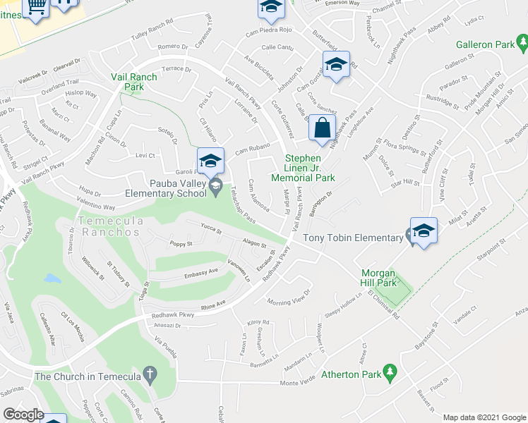 map of restaurants, bars, coffee shops, grocery stores, and more near 44938 Tehachapi Pass in Temecula