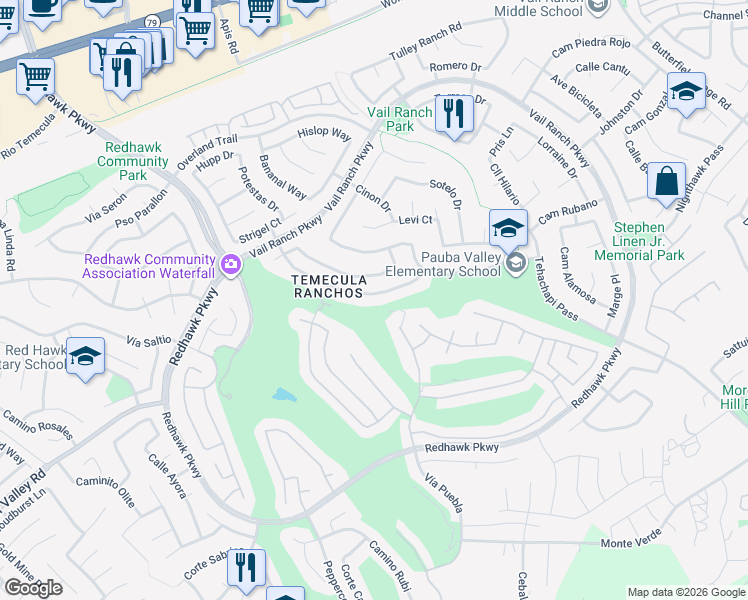 map of restaurants, bars, coffee shops, grocery stores, and more near in Temecula Ranchos