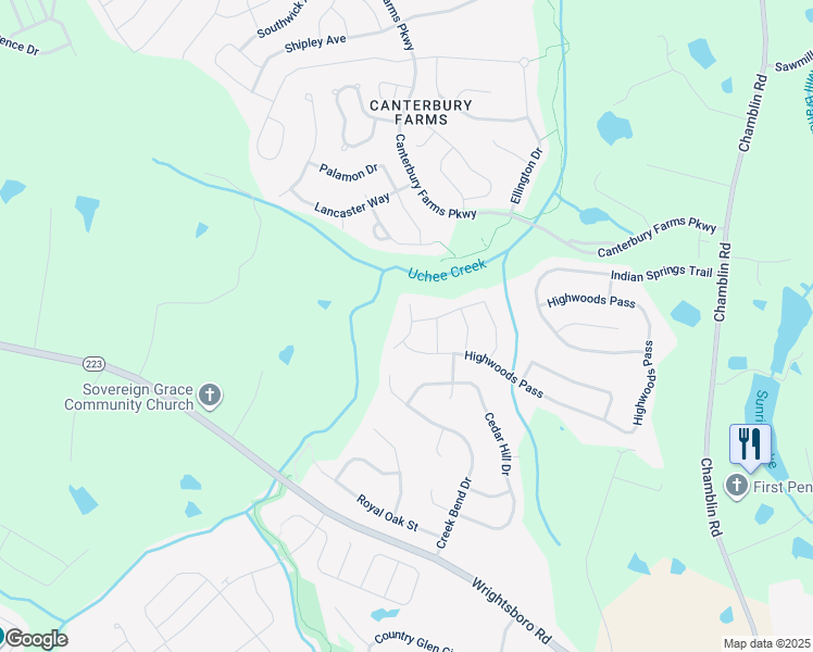map of restaurants, bars, coffee shops, grocery stores, and more near 160 Broadleaf Trail in Grovetown