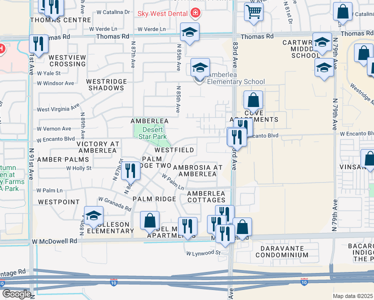 map of restaurants, bars, coffee shops, grocery stores, and more near 8520 West Palm Lane in Phoenix
