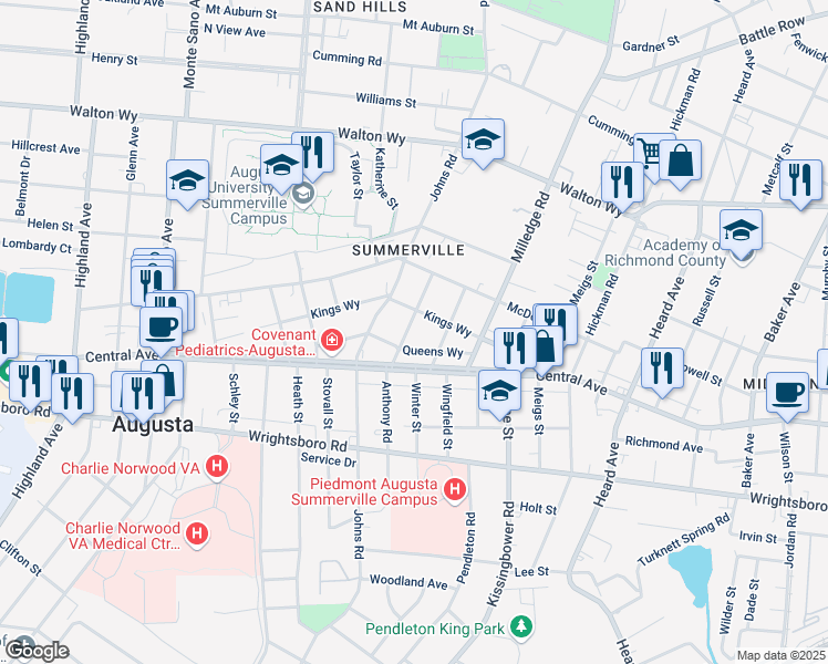 map of restaurants, bars, coffee shops, grocery stores, and more near 1206 Anthony Road in Augusta