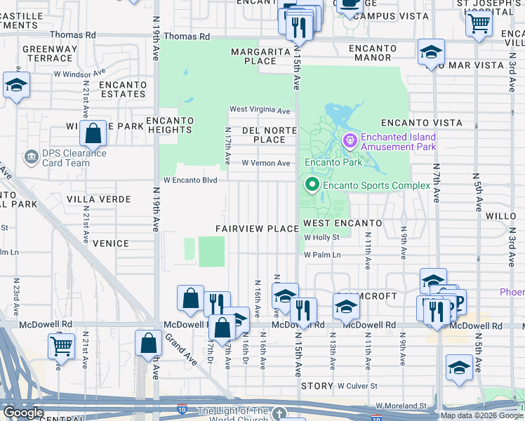 map of restaurants, bars, coffee shops, grocery stores, and more near 2041 North 16th Avenue in Phoenix