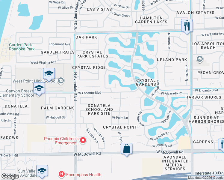 map of restaurants, bars, coffee shops, grocery stores, and more near 11230 West Alvarado Road in Avondale