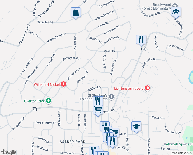 map of restaurants, bars, coffee shops, grocery stores, and more near 3141 Warrington Road in Birmingham