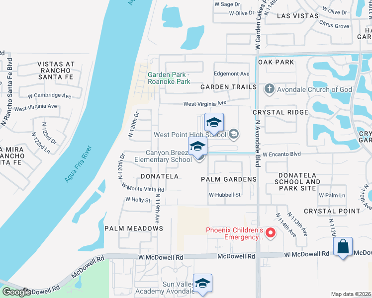 map of restaurants, bars, coffee shops, grocery stores, and more near 11770-11844 West Encanto Boulevard in Avondale