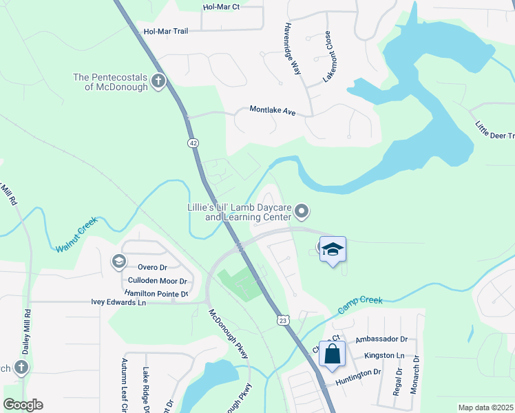 map of restaurants, bars, coffee shops, grocery stores, and more near 196 Tyre Drive in McDonough