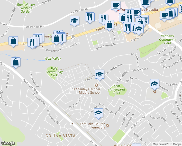 map of restaurants, bars, coffee shops, grocery stores, and more near 31392 Strawberry Tree Lane in Temecula