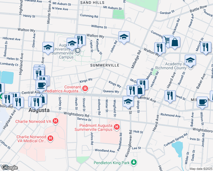 map of restaurants, bars, coffee shops, grocery stores, and more near 1204 Anthony Road in Augusta