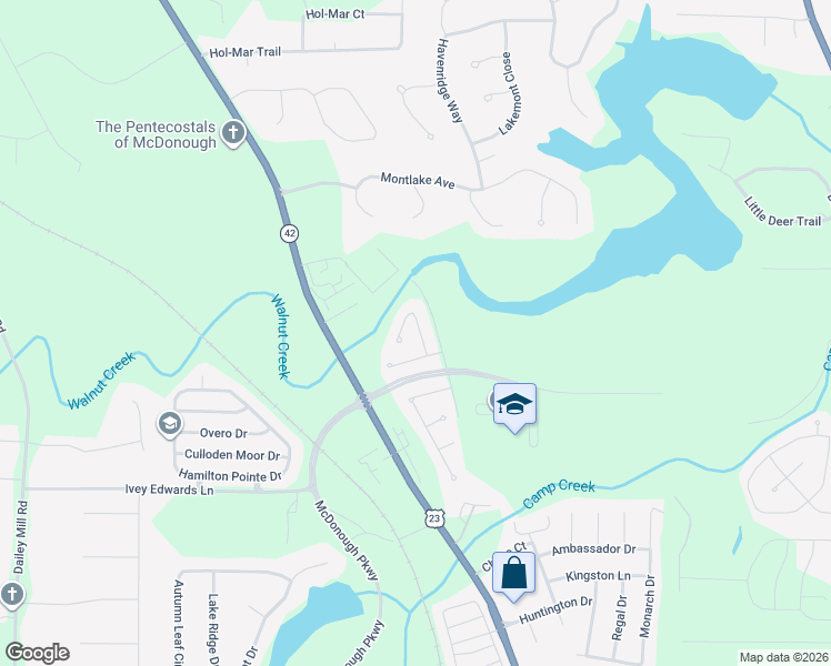 map of restaurants, bars, coffee shops, grocery stores, and more near 121 Tyre Drive in McDonough
