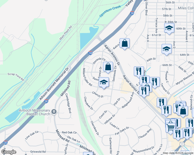 map of restaurants, bars, coffee shops, grocery stores, and more near 6621 Seminole Drive in Fairfield