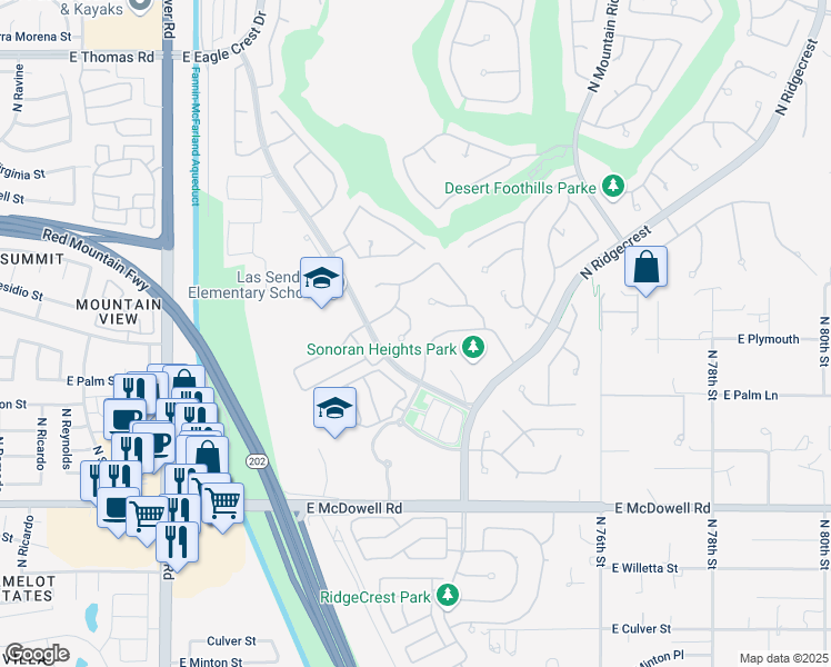 map of restaurants, bars, coffee shops, grocery stores, and more near North Ironwood Pass 2 Las Send in Mesa