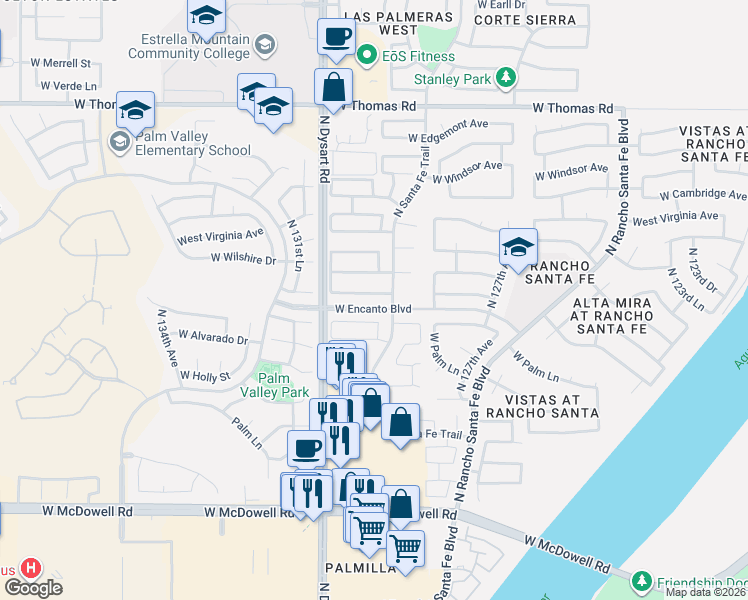 map of restaurants, bars, coffee shops, grocery stores, and more near 12879 West Vernon Avenue in Avondale