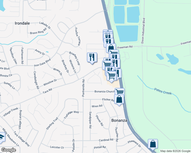 map of restaurants, bars, coffee shops, grocery stores, and more near 1478 Carriage Lane in Jonesboro