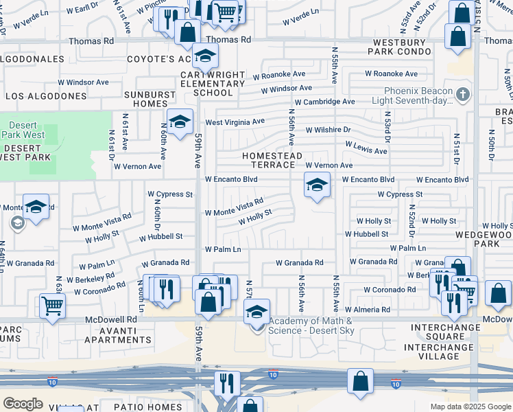 map of restaurants, bars, coffee shops, grocery stores, and more near 2234 North 57th Drive in Phoenix