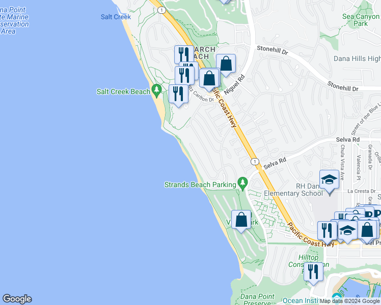 map of restaurants, bars, coffee shops, grocery stores, and more near in MONARCH BAY