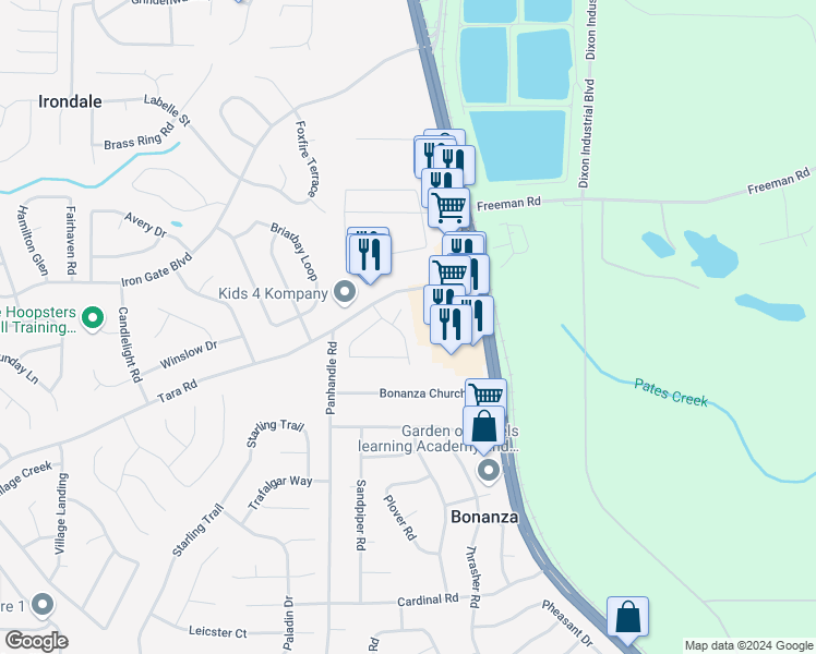 map of restaurants, bars, coffee shops, grocery stores, and more near 10396 Tara Point Drive in Jonesboro