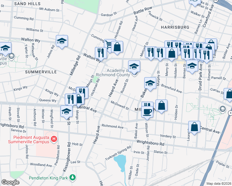 map of restaurants, bars, coffee shops, grocery stores, and more near 956 Heard Avenue in Augusta