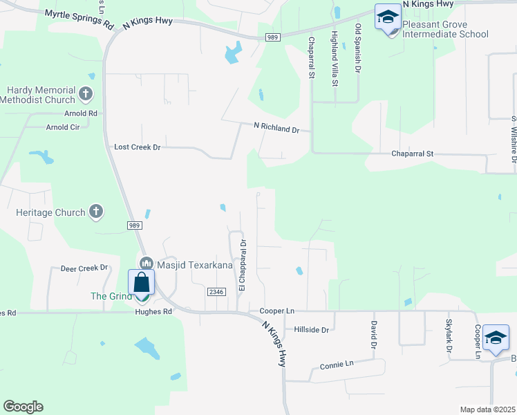 map of restaurants, bars, coffee shops, grocery stores, and more near 5411 Galloping Way in Texarkana