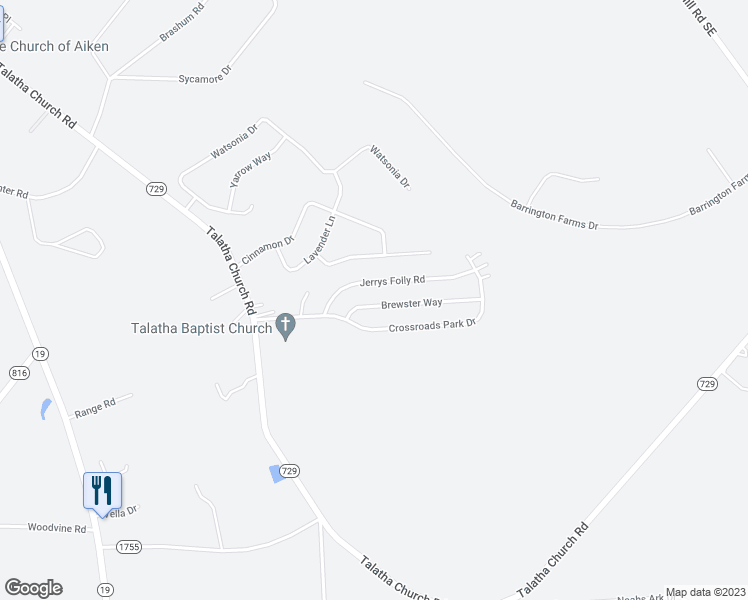 map of restaurants, bars, coffee shops, grocery stores, and more near 139 Brewster Way in Aiken