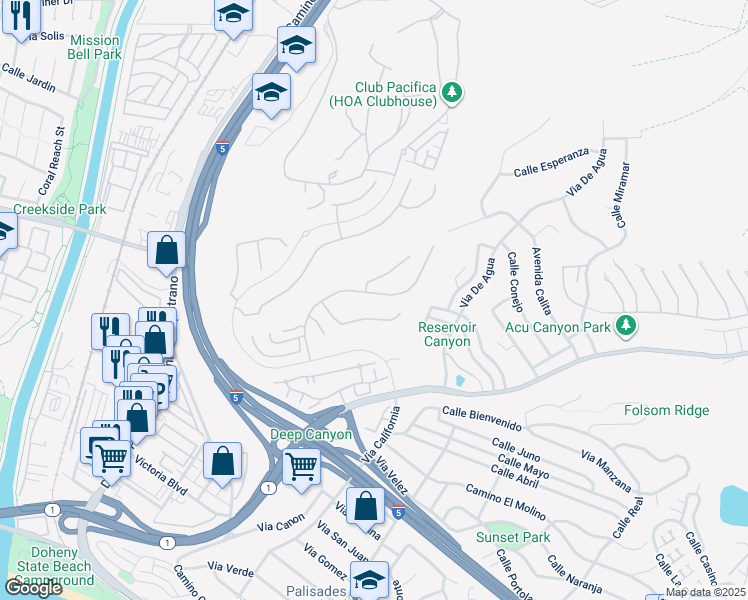 map of restaurants, bars, coffee shops, grocery stores, and more near 26542 Via La Jolla in San Juan Capistrano