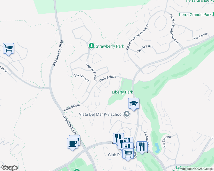 map of restaurants, bars, coffee shops, grocery stores, and more near 12 Via Zamora in San Clemente