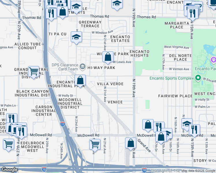 map of restaurants, bars, coffee shops, grocery stores, and more near 2038 West Alvarado Road in Phoenix