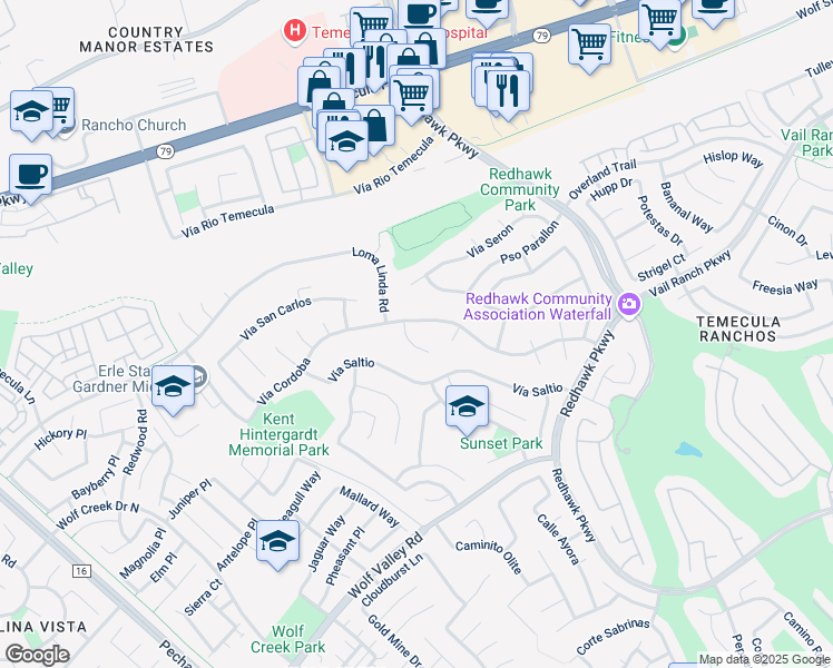 map of restaurants, bars, coffee shops, grocery stores, and more near 31810 Vía Cordoba in Temecula
