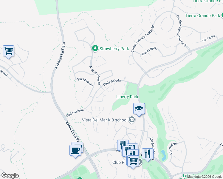 map of restaurants, bars, coffee shops, grocery stores, and more near 12 Via Zamora in San Clemente