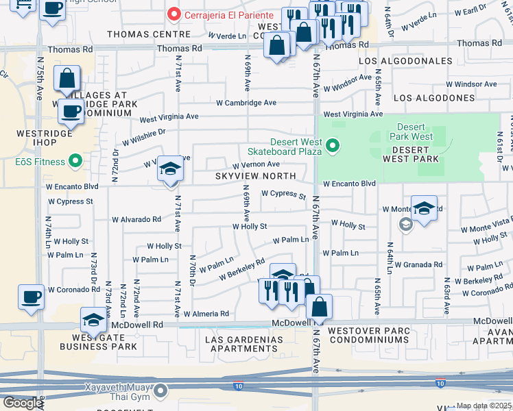map of restaurants, bars, coffee shops, grocery stores, and more near 2237 North 69th Avenue in Phoenix