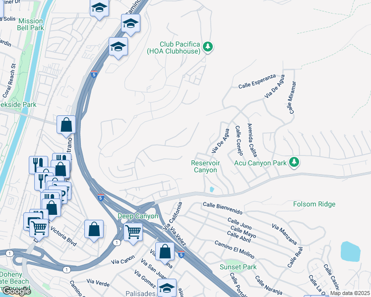 map of restaurants, bars, coffee shops, grocery stores, and more near 26612 Via La Jolla in San Juan Capistrano