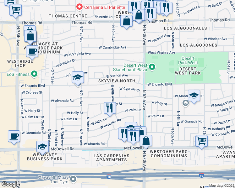 map of restaurants, bars, coffee shops, grocery stores, and more near 2237 North 69th Avenue in Phoenix