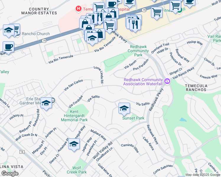 map of restaurants, bars, coffee shops, grocery stores, and more near 31810 Vía Cordoba in Temecula