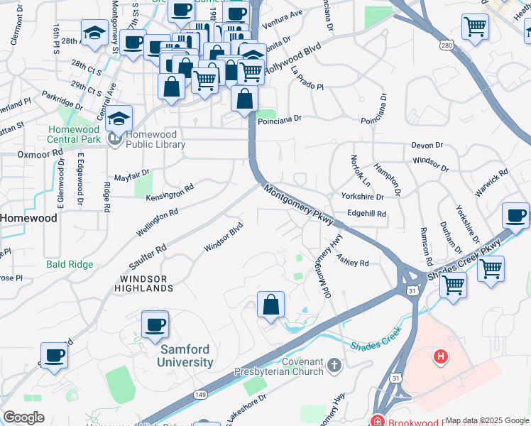 map of restaurants, bars, coffee shops, grocery stores, and more near 1929 Saulter Road in Birmingham