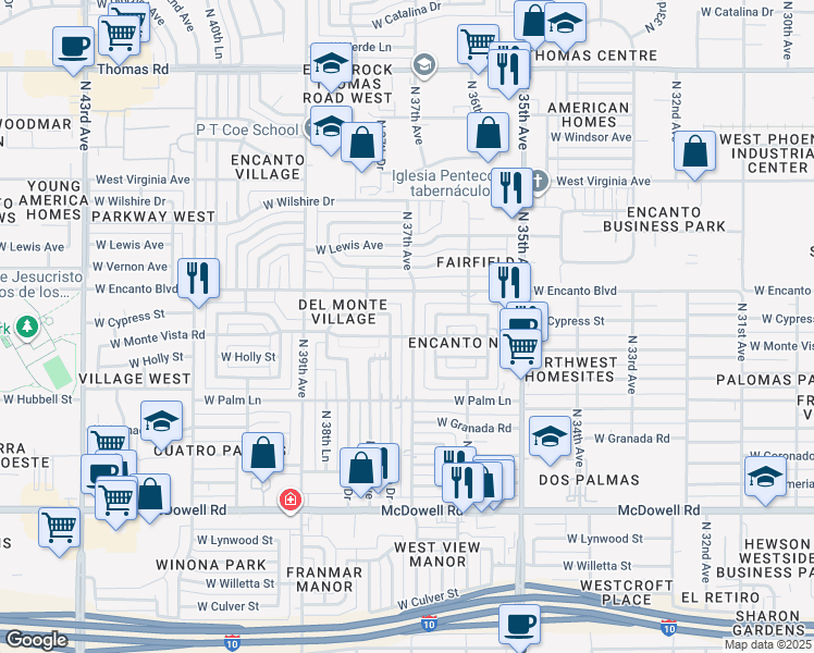 map of restaurants, bars, coffee shops, grocery stores, and more near 2219 North 37th Avenue in Phoenix