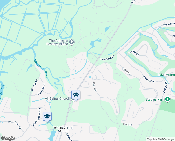 map of restaurants, bars, coffee shops, grocery stores, and more near 24 Old Pointe Road in Pawleys Island