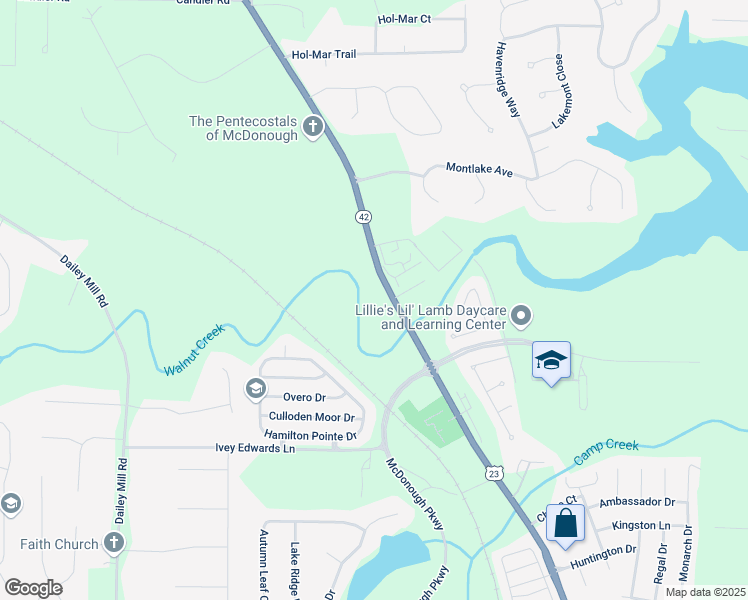 map of restaurants, bars, coffee shops, grocery stores, and more near 957 Georgia 42 in McDonough