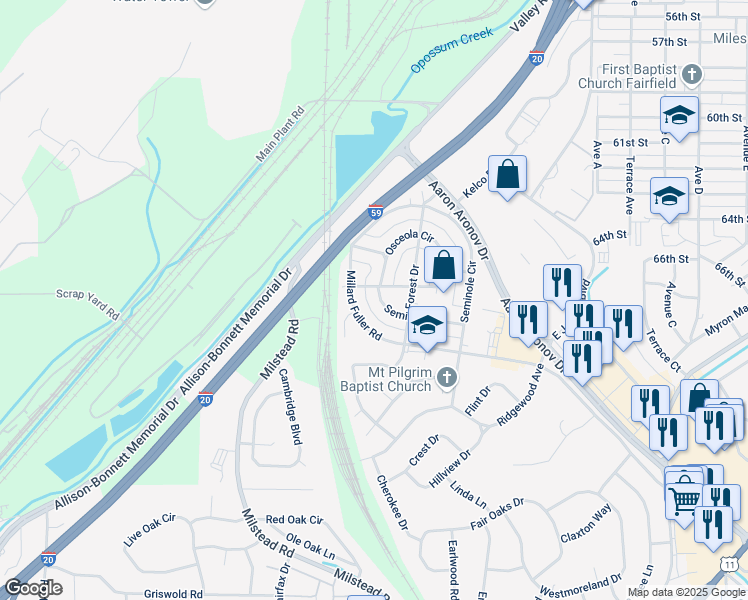 map of restaurants, bars, coffee shops, grocery stores, and more near 6608 Seminole Drive in Fairfield