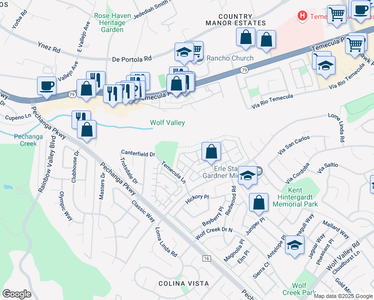 map of restaurants, bars, coffee shops, grocery stores, and more near 31136 Strawberry Tree Lane in Temecula