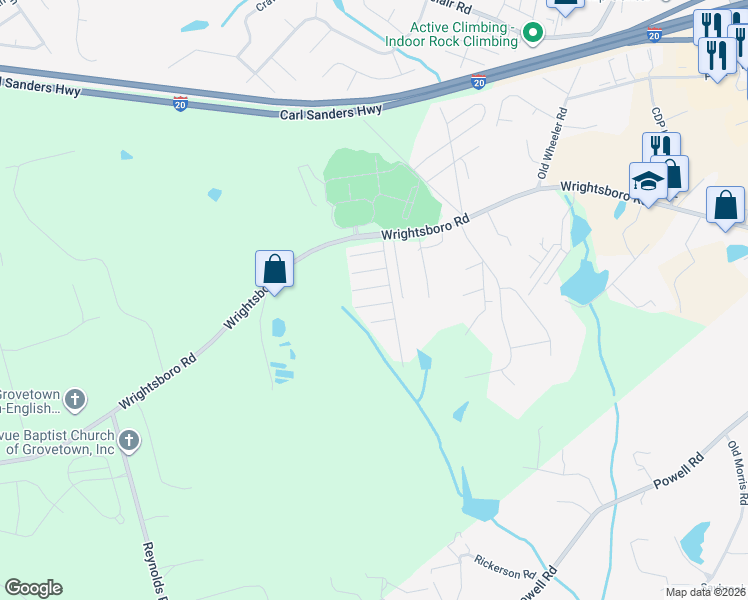map of restaurants, bars, coffee shops, grocery stores, and more near 2015 Kennesaw Way in Grovetown